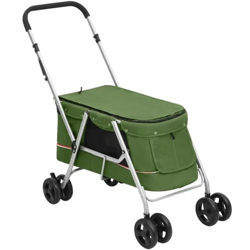 Zložljiv pasji voziček zelen 100x49x96 cm laneno blago
