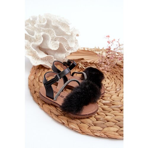 Boto Children's Sandals with Velcro and Fur Black Rosavere Cene