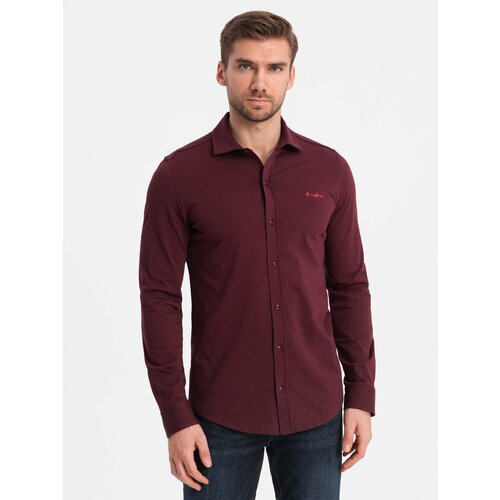 Ombre Men's cotton single jersey knit REGULAR shirt - maroon Slike