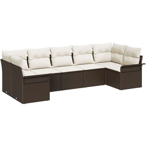  Set vrtnih kauča od 7 dijelova s jastučićima smeđi poliratan dvosjedni vrtni kauč s pohranom i jastučićima smeđi poliratan Cene