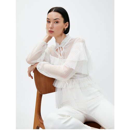 Koton Frilly Tied Chiffon Blouse High Neck Slike