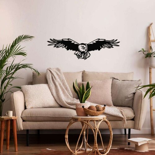 Wallxpert metalni zidni ukras 5001, orao u letu ra&scaron;irenih krila, 60 x 17 cm, crni Cene