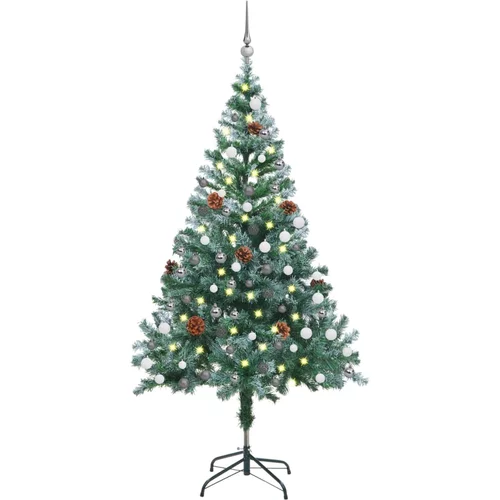  Osvijetljeno božićno drvce s mrazom, kuglicama i šiškama 150 cm