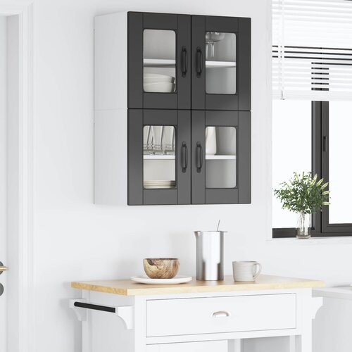  Zidni stakleni ormarić 2 pcs Crna 60 x 31 x 40 cm Slike