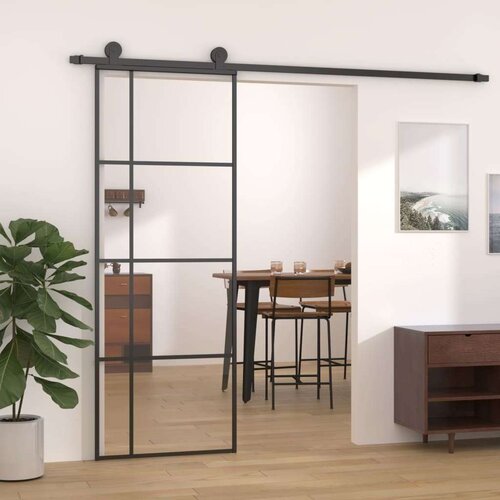  Drsna vrata ESG steklo in aluminij 76x205 cm črna, (20766408) Cene