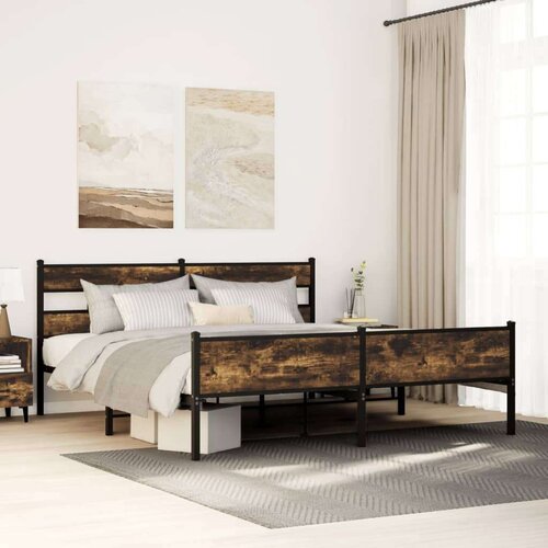 Metalni okvir kreveta bez madraca boja hrasta 193x203 cm Slike
