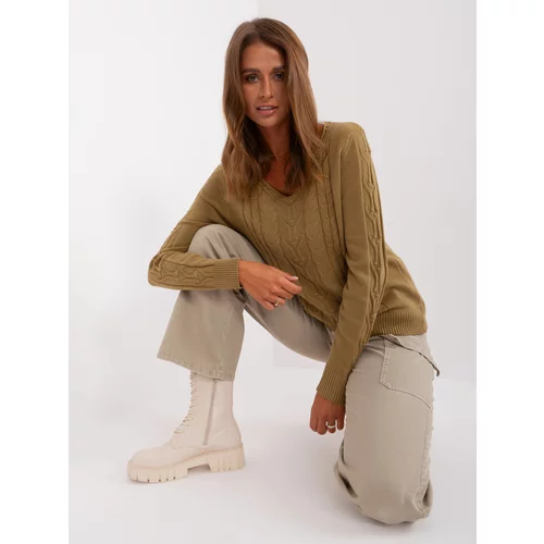 Fashion Hunters Olive sweater with cables and cuffs