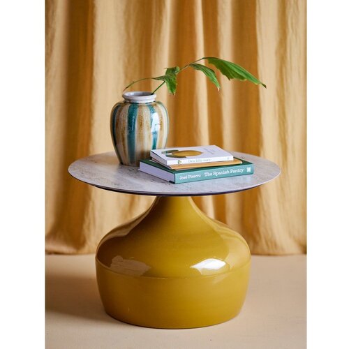 Bloomingville Žuti okrugao stolić za kavu s keramičkom daskom &amp;oslash; 60 cm Lecco &amp;ndash; Slike