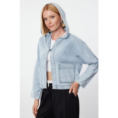 Trendyol Blue Hooded Denim Jacket Slike