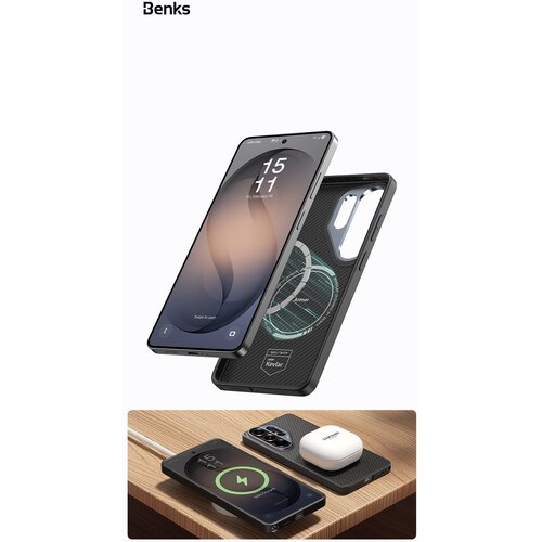 Benks Magnetic Armor Pro Kevlar maska sa metalnim okvirom za Samsung Galaxy S26 - crna Slike