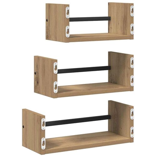  Set zidnih polica s policom 3 pcs Umjetnički hrast 40x16x14cm Slike