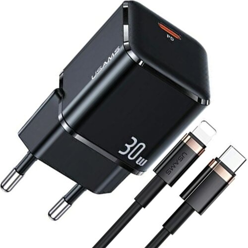 Usams ŁAD. SIEC. 1XUSB-C T45 30W PD3.0 FAST CHARGING +KABEL U63 USB-C/LIGHTNING CZARNY/BLACK UXTZH01 (-UX), (21974718) Cene