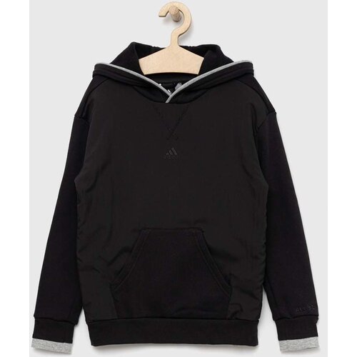 Adidas Dječja dukserica U FLEECE HD boja: crna, s kapuljačom, glatka Slike