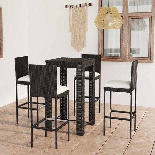 5-dijelni vrtni barski set od poliratana s jastucima crni Crna 60.5 cm table length Cene