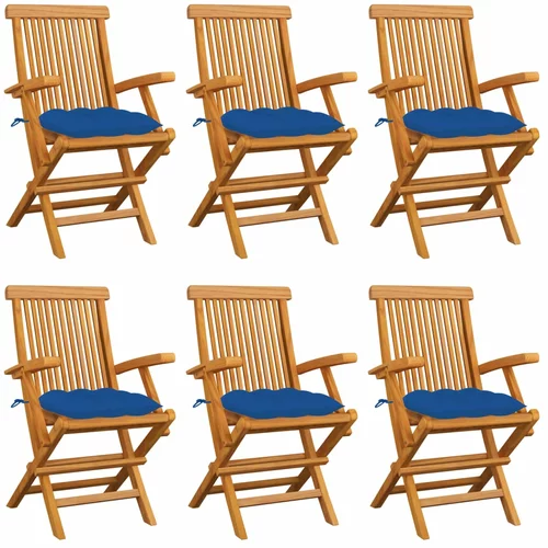  Vrtne stolice s plavim jastucima 6 kom od masivne tikovine