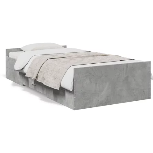 vidaXL Okvir kreveta s ladicama siva boja betona 100x200 cm drveni