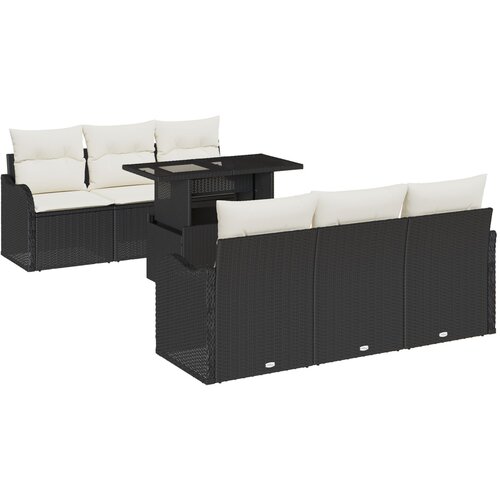 VidaXL 7-delna vrtna garnitura s blazinami Črni Poly Rattan, 2-sedežni vrtni kavč s blazinami Črni Poly Rattan Slike