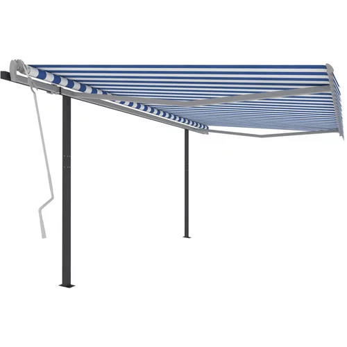 vidaXL Ročno zložljiva tenda s stebrički 4x3,5 m modra in bela