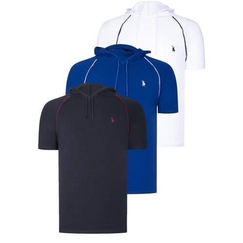 Dewberry TRIPLE SET T8570 HOODIE MEN&amp;#039;S T-SHIRT-NAVY BLUE-WHITE-SAKS Slike