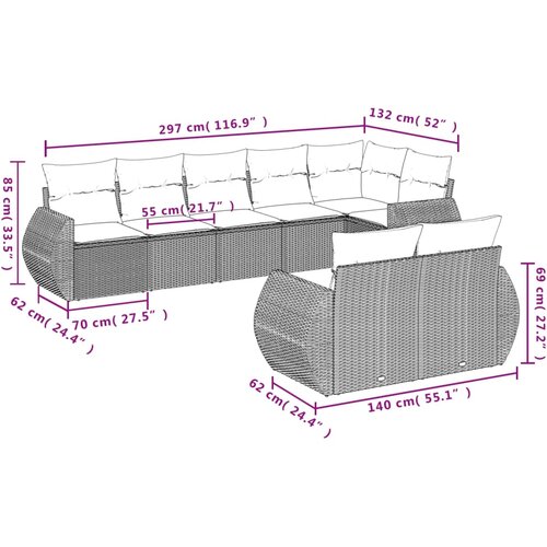  8-dijelni set vrtnih sofa od poliratana s jastucima crni Crna 71 x 62 x 69 cm Slike