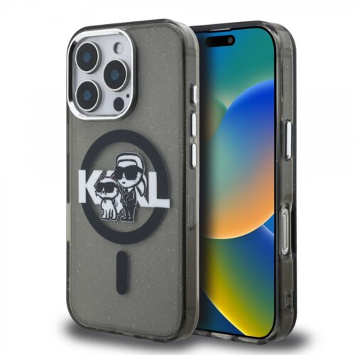 Karl Lagerfeld Originalen MagSafe ovitek iPhone 16 Pro Max - Karl and Choupette - prozorno črn z ble&scaron;čicami - KLHMP16XHGKCGKBK Cene