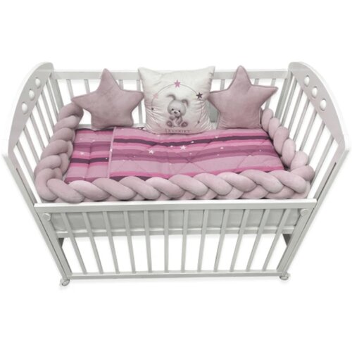 Baby Textil Textil komplet posteljina za krevetac 7u1 Stars Roze Slike