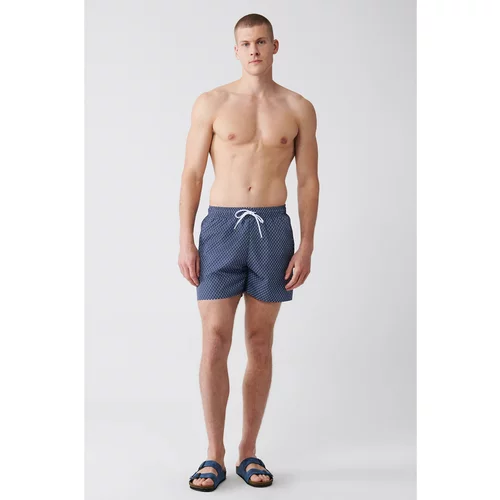 Avva Men's Navy - Blue Quick Dry Printed Standard Size Swimwear Marine Shorts