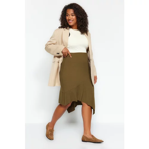 Trendyol Curve Khaki Asymmetrical Crepe Knitted Skirt
