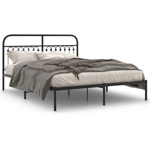 VidaXL Kovinski posteljni okvir z vzglavjem črn 160x200 cm Slike