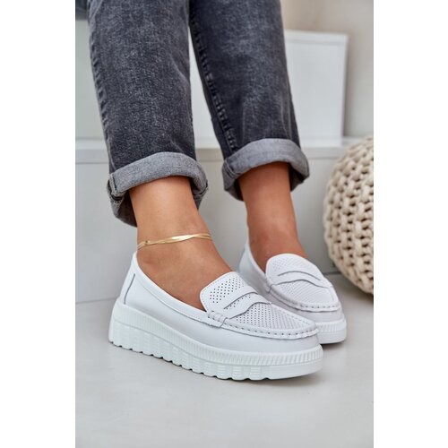 PE1 Women's Leather Moccasins On Platform And Wedge White Elanindel Cene