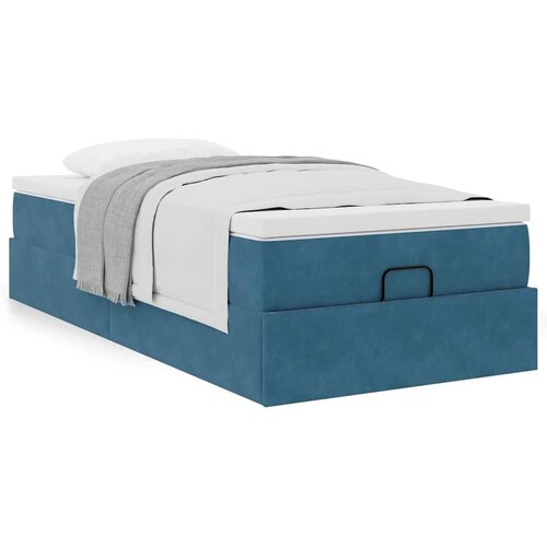 VidaXL Otomanski posteljni okvir z vzmetnico moder 90x190 cm žamet Slike