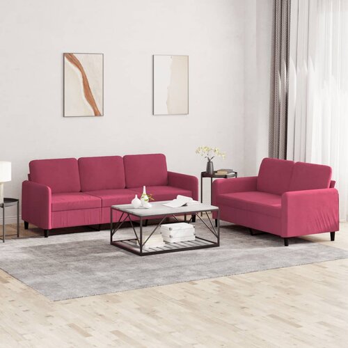  2-dijelni set sofa s jastucima crvena boja vina baršunasti Cene
