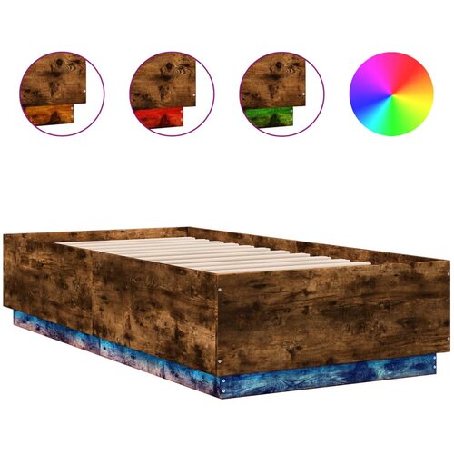 Maison Chic Posteljni okvir - Enojna postelja - Postelja za odrasle z LED lučkami dimljeni hrast 75x190 cm inž. les, (21695968) Slike