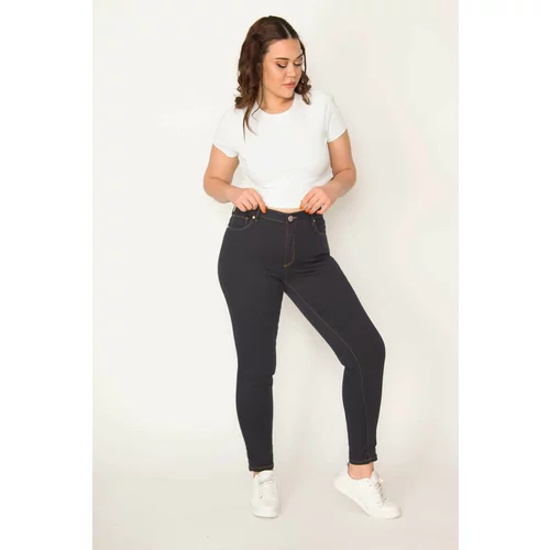 Şans Women's Plus Size Navy Blue 5 Pocket Jeans