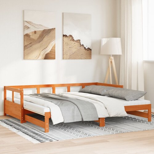 vidaXL Izvlečna dnevna postelja z vzmetnico rjava 90x190 cm borovina Cene