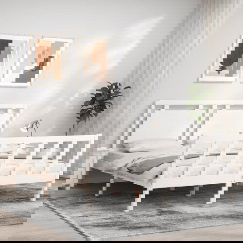 VidaXL Posteljni okvir z vzglavjem bel 160x200 cm trden les Slike