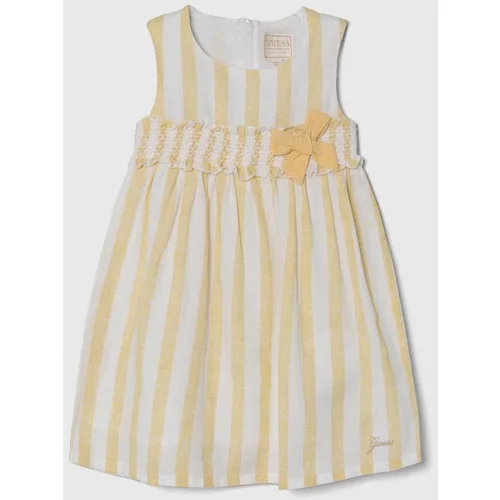 Guess Dječja haljina s dodatkom lana boja: žuta, mini, širi se prema dolje