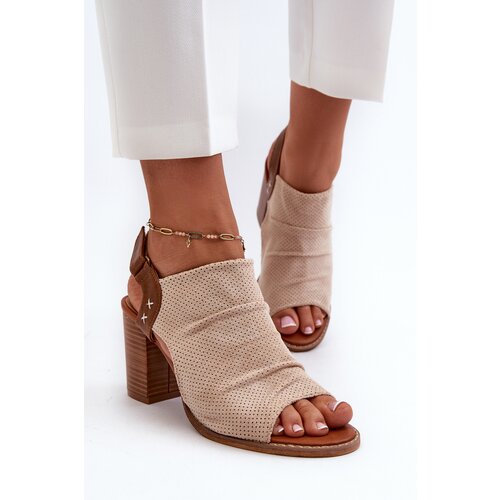 PE1 Women&amp;#039;s High-Heeled Sandals with Cut-Out Design in Beige Rosca Slike