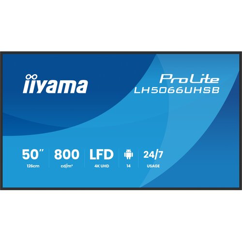 Iiyama LH5066UHSB-B1AG Signage Display Digital signage flat panel 127 cm (50) LCD Wi-Fi 800 cd /m&sup2; 4K Ultra HD Black Built-in processor Android 24 /7 Cijene