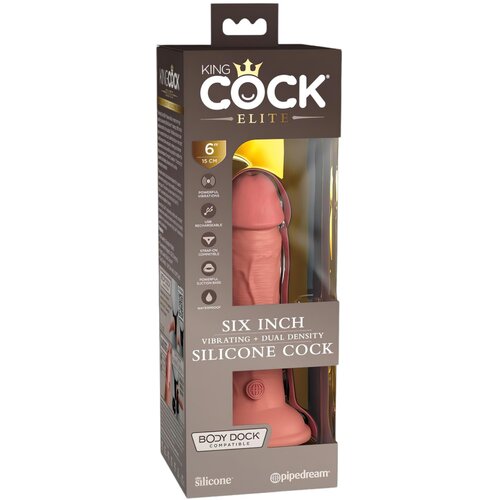 King Cock Elite 6 - realistični vibrator s vakuumom 15 cm (tamno prirodni) Slike