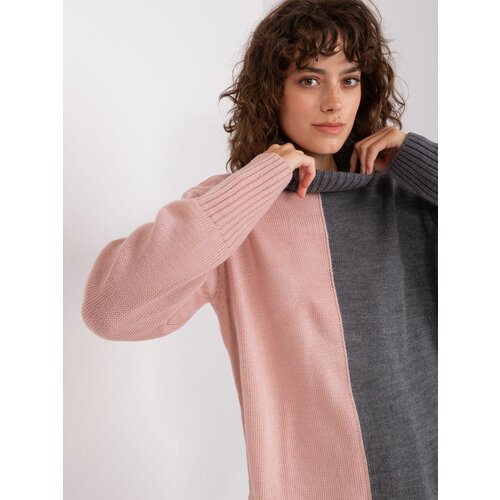 Fashion Hunters Grey-pink long women's turtleneck sweater Slike