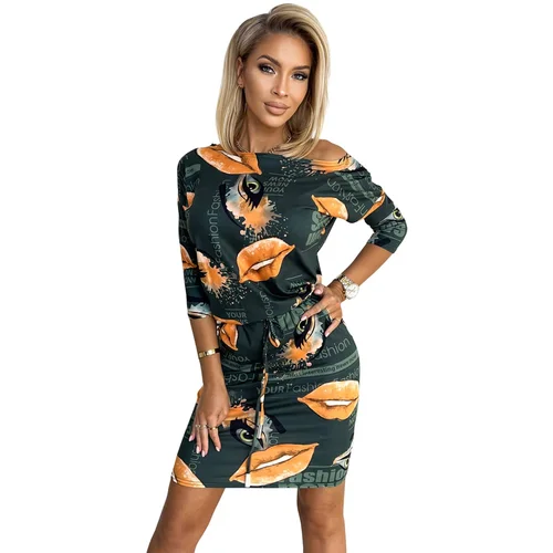 Numoco 13-149 Sports dress with pockets - GREEN with orange lips