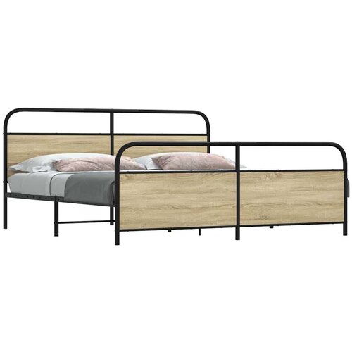 Metalni Kovinski posteljni okvir brez vzmetnice sonoma hrast 193x203 cm, (21607135) Slike