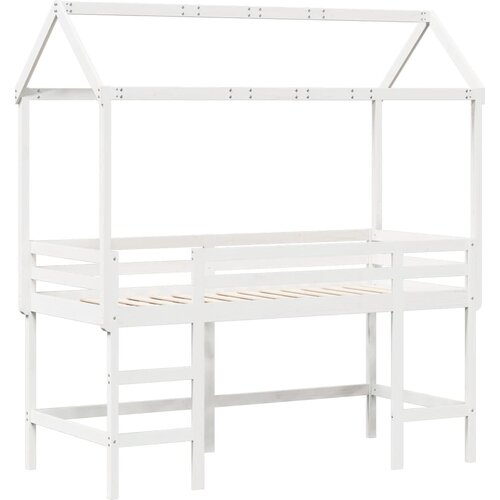 vidaXL Posteljni okvir z lestvijo in streho bel 80x200 cm borovina, (21243210) Cene