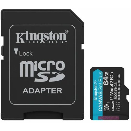 Kingston MicroSD 64GB, Canvas Go! Plus, Class10 UHS-I U3 V30 A2, Read up to 200MB/s, for 4K and FullHD video recording, w/SD adapter ( SDCG4/64GB ) Cene