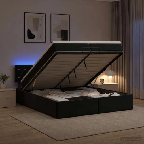  Krevet od pjene s madracem i LED-om Crna 200 x 200 cm Bar&amp;scaron;un - Crna 200 x 200 cm Kristal s dugmadima Slike