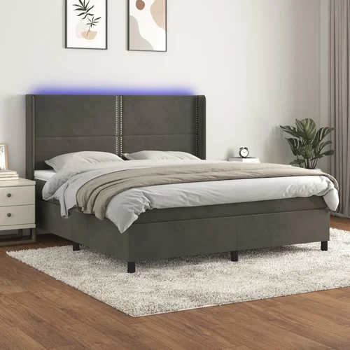 vidaXL Krevet box spring s madracem LED tamnosivi 180x200 cm baršun