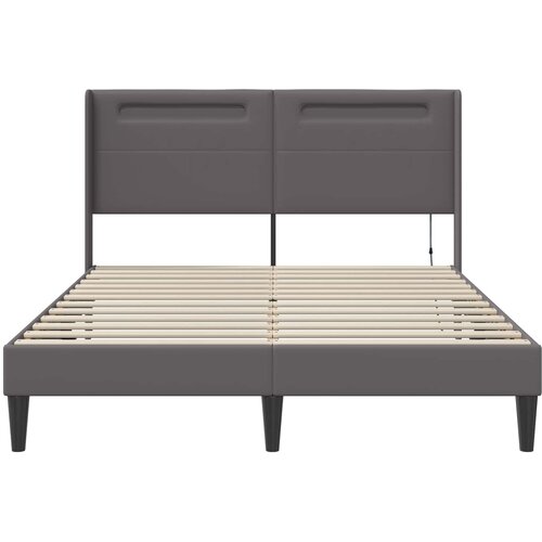  Krevetna konstrukcija Siva 140 x 190 cm Umjetna koža Slike