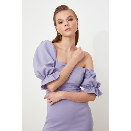 Trendyol Lilac Fitted Evening Dress with Lined Poplins Cene