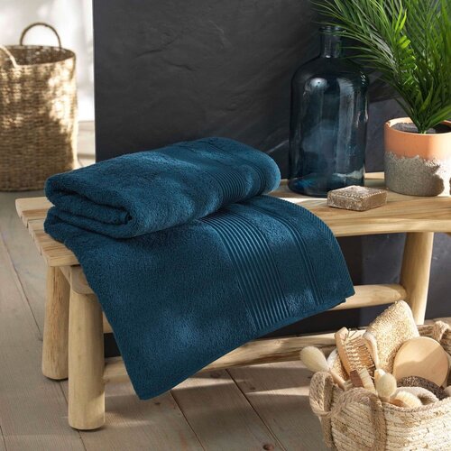 Douceur d int&amp;eacute;rieur Temno modra bombažna brisača iz frotirja 90x150 cm Tendresse &amp;ndash; Slike